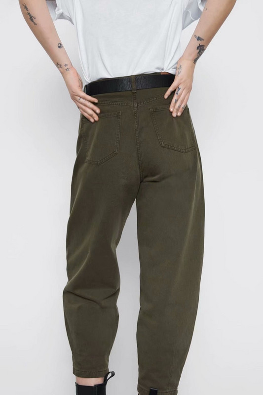 Blugi casual de dama cu talie inalta de culoare verde