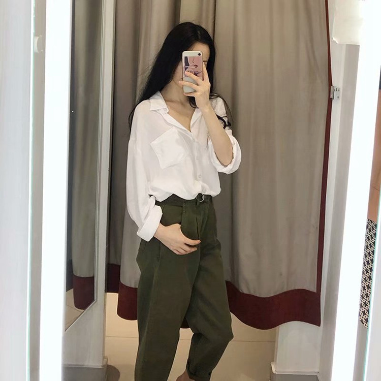 Blugi casual de dama cu talie inalta de culoare verde