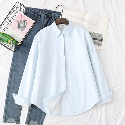 Cămașă casual de damă cu guler clasic în albastru, gri și alb