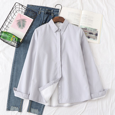 Cămașă casual de damă cu guler clasic în albastru, gri și alb