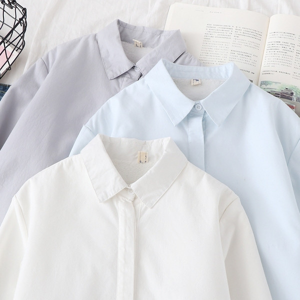 Cămașă casual de damă cu guler clasic în albastru, gri și alb