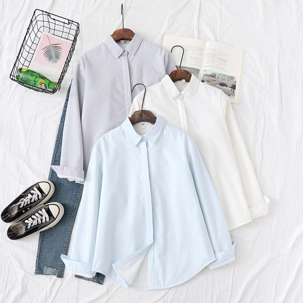 Cămașă casual de damă cu guler clasic în albastru, gri și alb