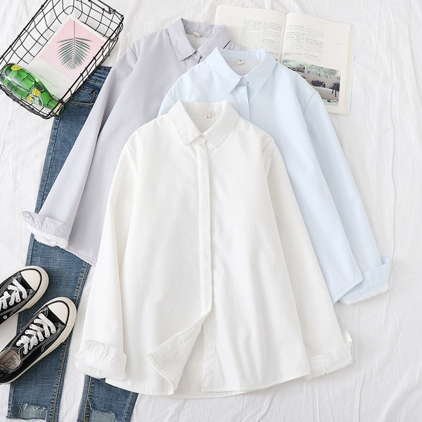 Cămașă casual de damă cu guler clasic în albastru, gri și alb