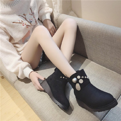 Cizme casual dama cu element 3D din piele intoarsa ecologica in negru si bej