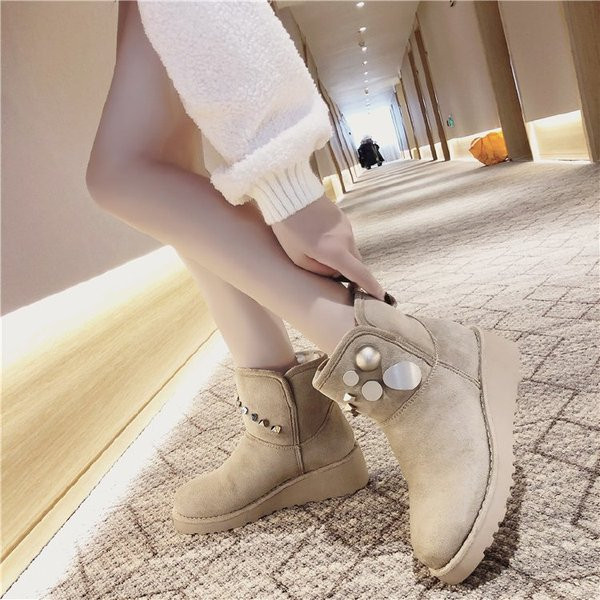 Cizme casual dama cu element 3D din piele intoarsa ecologica in negru si bej