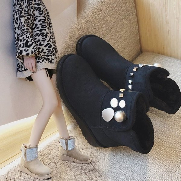 Cizme casual dama cu element 3D din piele intoarsa ecologica in negru si bej