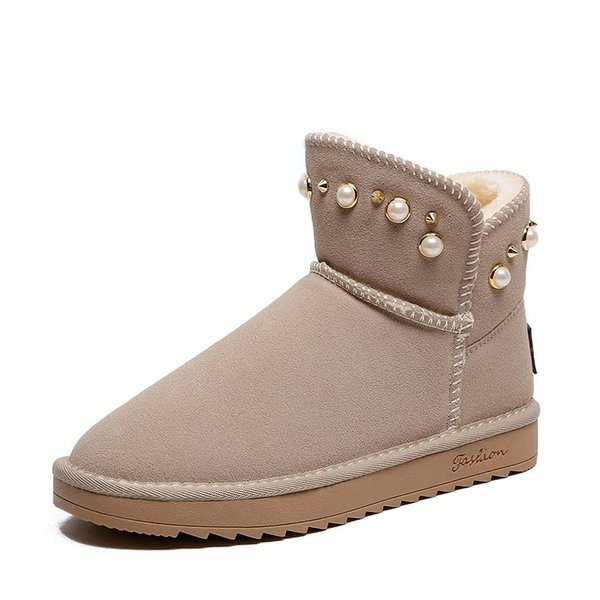 Ghete de dama moderne cu perle si talpa plata in maro, bej si negru