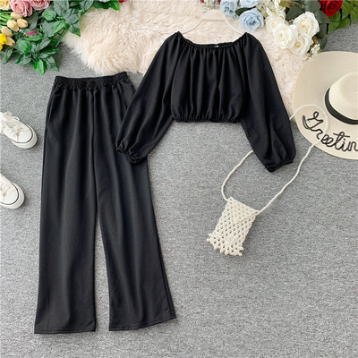 Set modern pentru femei din două părți în negru, gri și galben