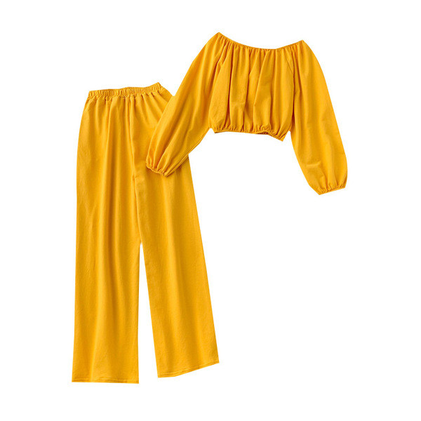 Set modern pentru femei din două părți în negru, gri și galben