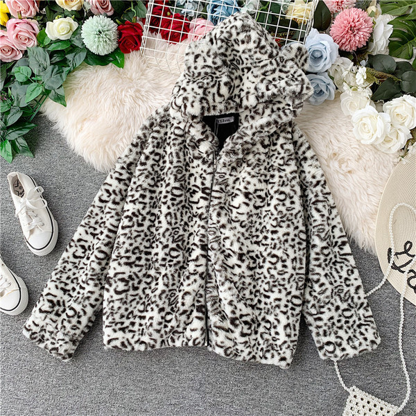 Geaca casual dama cu gluga si model animal in doua culori
