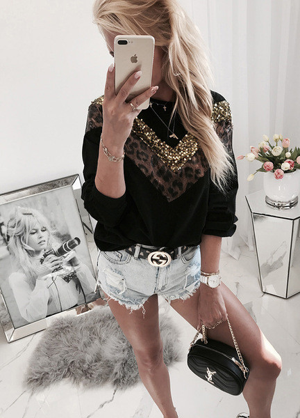 Bluză de damă modernă cu model animal în negru