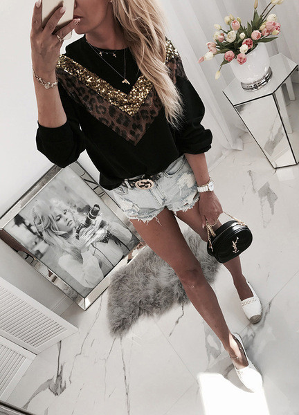 Bluză de damă modernă cu model animal în negru