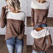 Pulover de dama modern cu decolteu O si maneci lungi de culoare maro