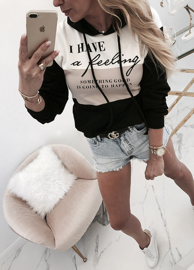 Női alkalmi pulóver nyakkendővel és kapucnival, fekete, piros és szürke színben