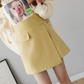 Fusta de dama actuala cu talie inalta din piele ecologica de culoare verde, galben si negru