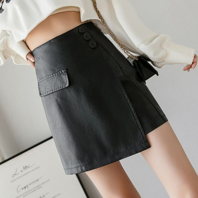 Fusta de dama actuala cu talie inalta din piele ecologica de culoare verde, galben si negru