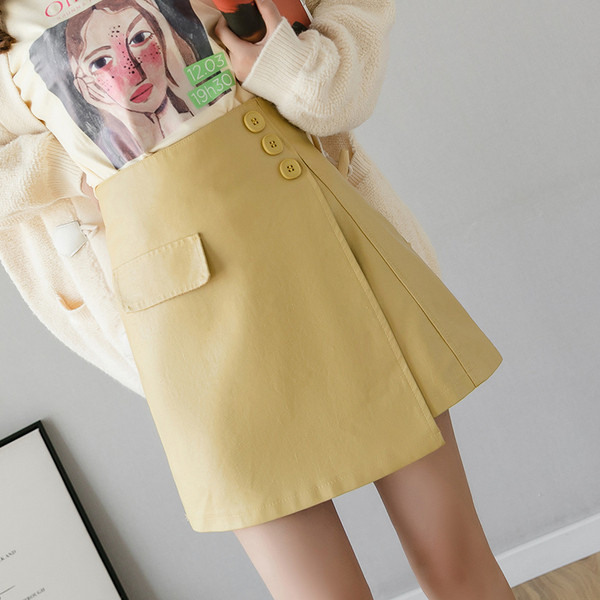 Fusta de dama actuala cu talie inalta din piele ecologica de culoare verde, galben si negru