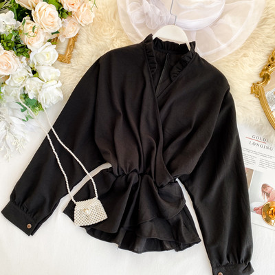 Női alkalmi ing spitz nyakkivágással és hosszú ujjú négy színben