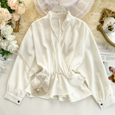 Női alkalmi ing spitz nyakkivágással és hosszú ujjú négy színben