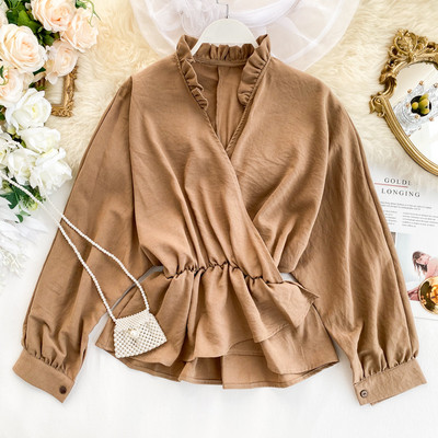 Női alkalmi ing spitz nyakkivágással és hosszú ujjú négy színben