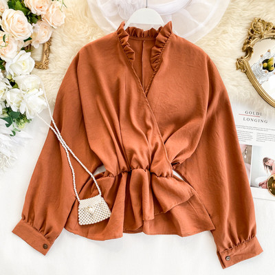 Női alkalmi ing spitz nyakkivágással és hosszú ujjú négy színben