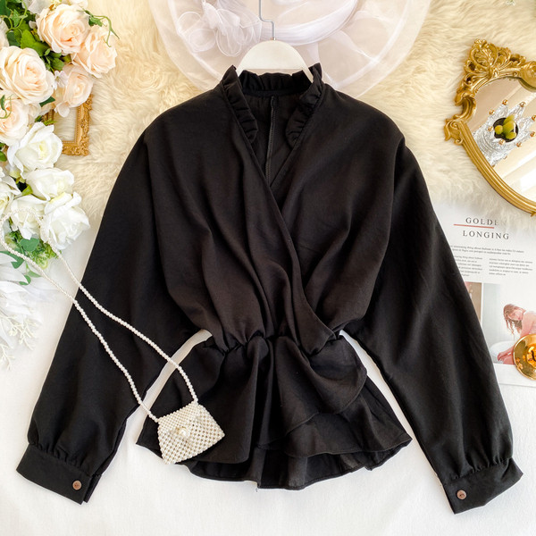 Női alkalmi ing spitz nyakkivágással és hosszú ujjú négy színben