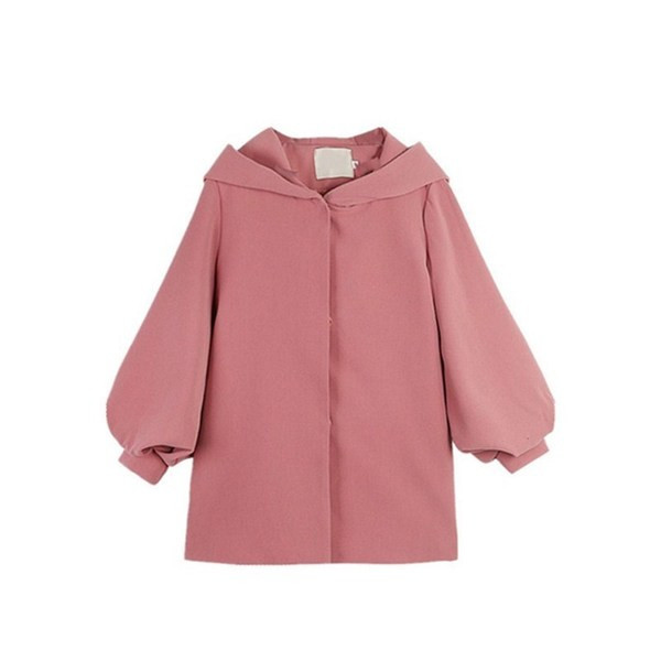 Palton modern de toamnă de damă cu glugă în negru și roz e