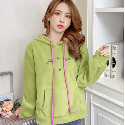 Νέο μοντέλο γυναικείο φούτερ  με κουκούλα σε μπεζ, πορτοκαλί και πράσινο χρώμα με τσέπες