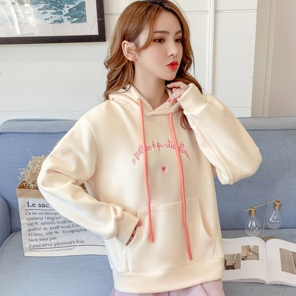 Νέο μοντέλο γυναικείο φούτερ  με κουκούλα σε μπεζ, πορτοκαλί και πράσινο χρώμα με τσέπες