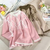 Pulover dama casual model larg in roz, verde si maro