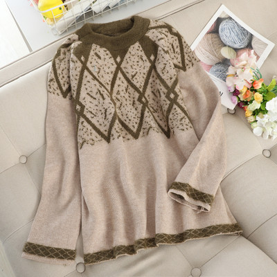 Pulover dama casual model larg in roz, verde si maro