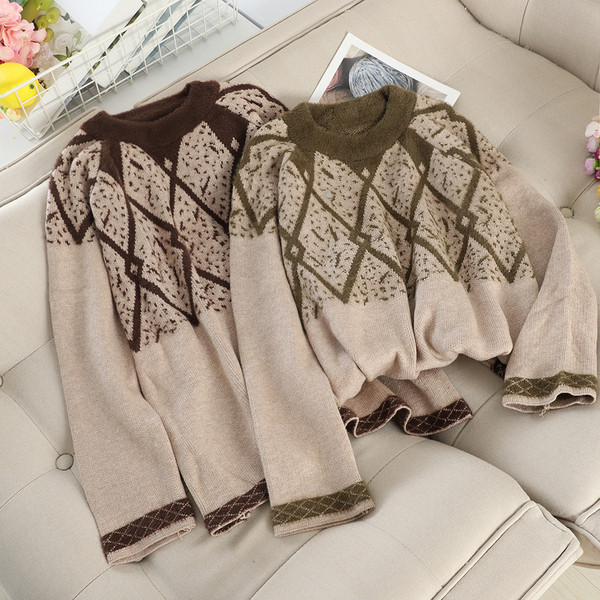 Pulover dama casual model larg in roz, verde si maro