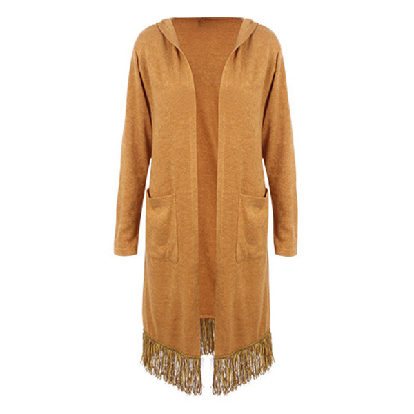 Μακρύ  casual γυναικεία ζακέτα  με τσέπες και κρόσσια σε τέσσερα χρώματα