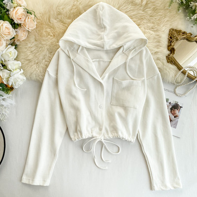 Γυναικείο καθημερινό φούτερ με τσέπη σε λευκό, γκρι και μαύρο χρώμα