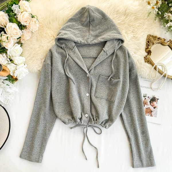 Γυναικείο καθημερινό φούτερ με τσέπη σε λευκό, γκρι και μαύρο χρώμα