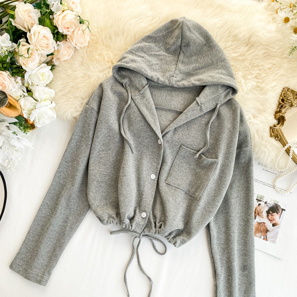 Γυναικείο  καθημερινό φούτερ με τσέπη σε λευκό, γκρι και μαύρο χρώμα