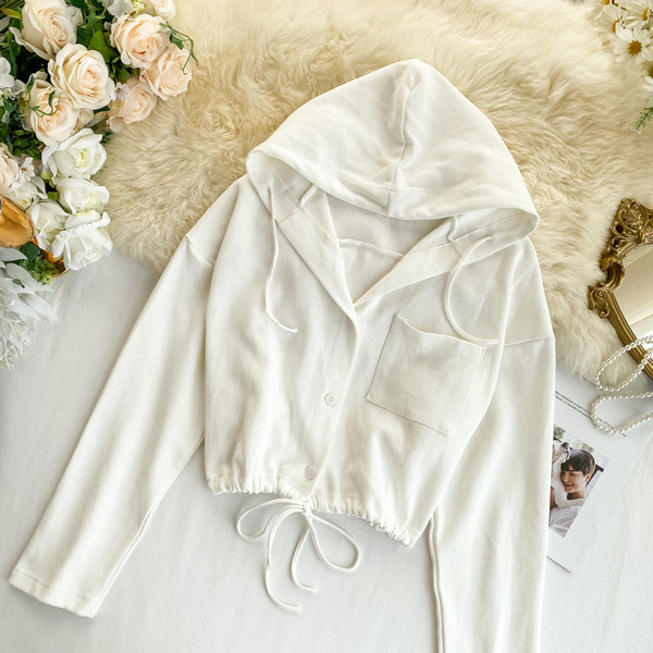 Γυναικείο  καθημερινό φούτερ με τσέπη σε λευκό, γκρι και μαύρο χρώμα