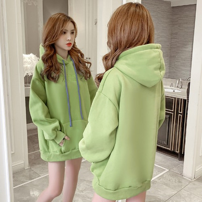 Μοντέρνο γυναικείο φούτερ με κουκούλα σε πράσινο, μπεζ και μοβ χρώμα