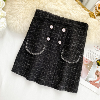 Κομψή μαύρη γυναικεία φούστα με ψηλή μέση με κουμπιά 