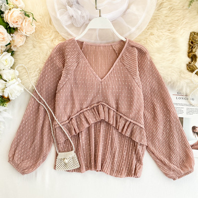 Bluza de dama cu decolteu spitz si bucle in mai multe culori