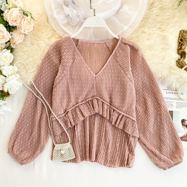 Γυναικείες μπλούζες με λαιμόκοψη και μπούκλες σε διάφορα χρώματα