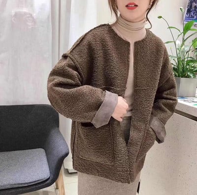 Дамско есенно-зимно палто с джобове в три цвята 