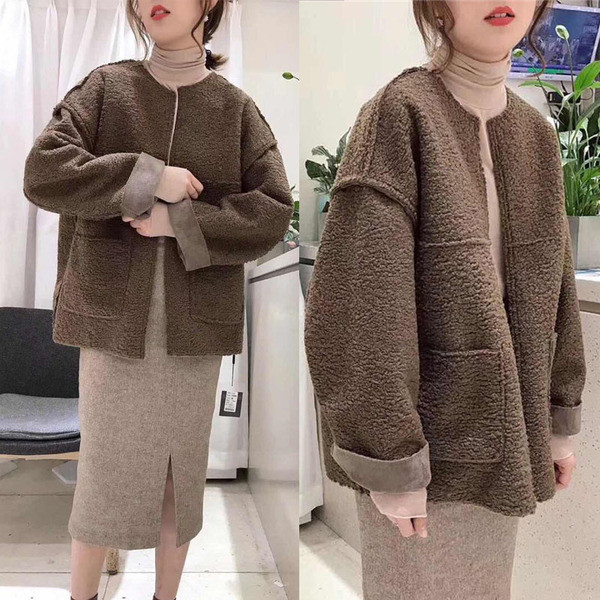 Дамско есенно-зимно палто с джобове в три цвята 