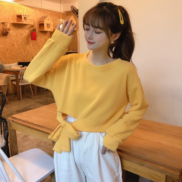 Μοντέρνα μπλούζα με κορδέλα σε λευκό, ροζ, μπεζ, πράσινο, κίτρινο και μαύρο χρώμα