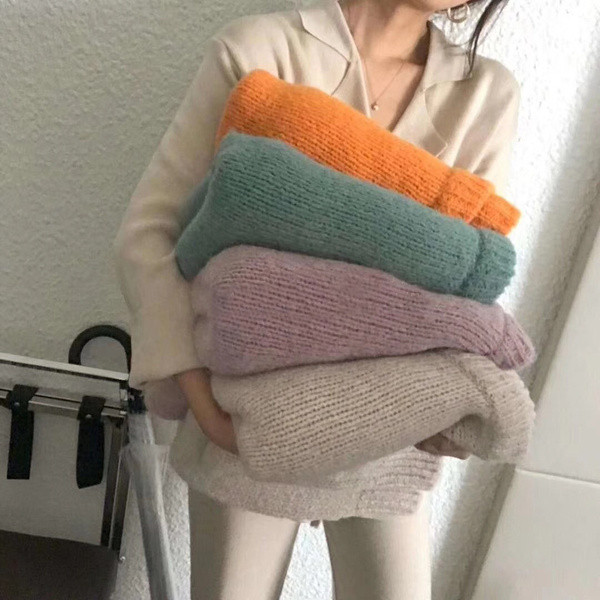 Pulover de iarna de dama cu decolteu rotund in mai multe culori