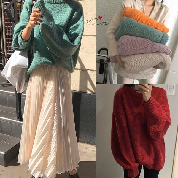 Pulover de iarna de dama cu decolteu rotund in mai multe culori