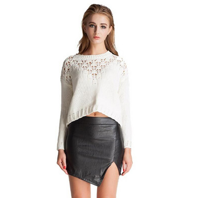 Modern női rövid bőrszoknya magas derékkal, fekete színben