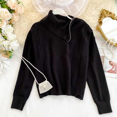 Μοντέρνο γυναικείο πουλόβερ γυναικών με υψηλό γιακά και φερμουάρ σε διάφορα χρώματα