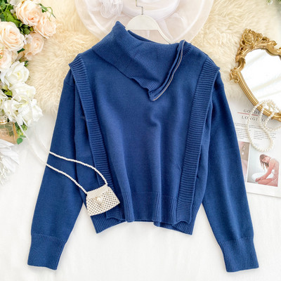 Μοντέρνο γυναικείο πουλόβερ γυναικών με υψηλό γιακά και φερμουάρ σε διάφορα χρώματα