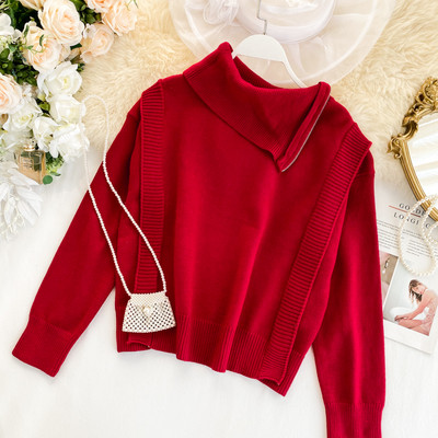 Μοντέρνο γυναικείο πουλόβερ γυναικών με υψηλό γιακά και φερμουάρ σε διάφορα χρώματα